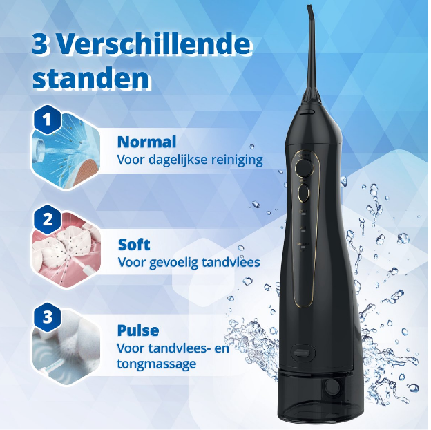 Elektrische Waterflosser - Monddouche - Draadloos en Oplaadbaar - Inc. 2 Opzetstukken