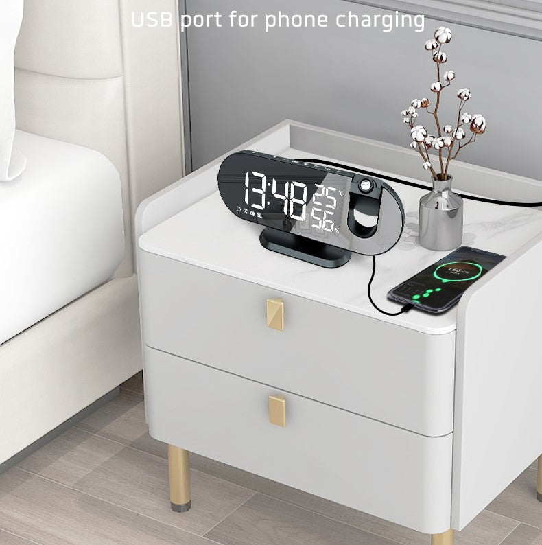 Spiegel LED Display Radio Wekker met Projectie en USB Charger