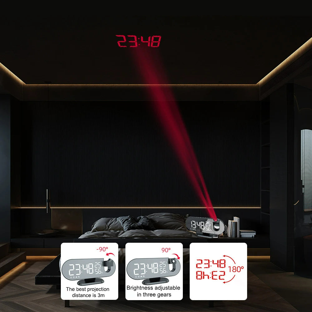 Spiegel LED Display Radio Wekker met Projectie en USB Charger